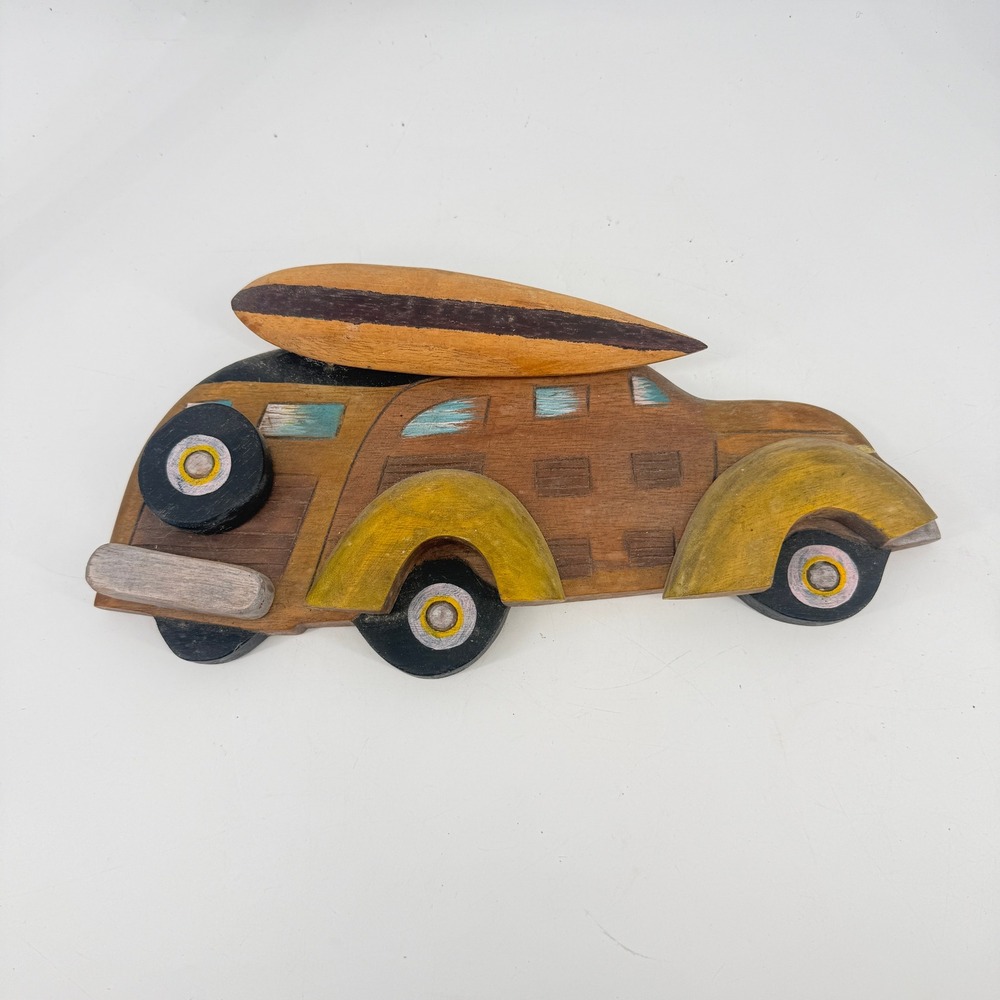 Woody Wagon Wall Art Tiki Bar Brown Wood Surfboard Hand Carved Decor Hawaii